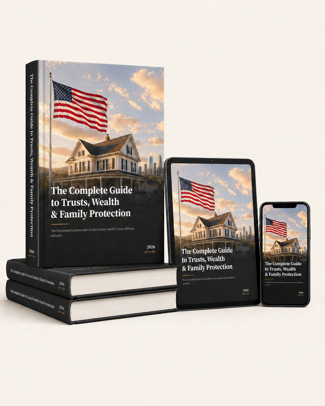 The Complete Guide to Trusts, Wealth & Family Protection — book, tablet, and phone